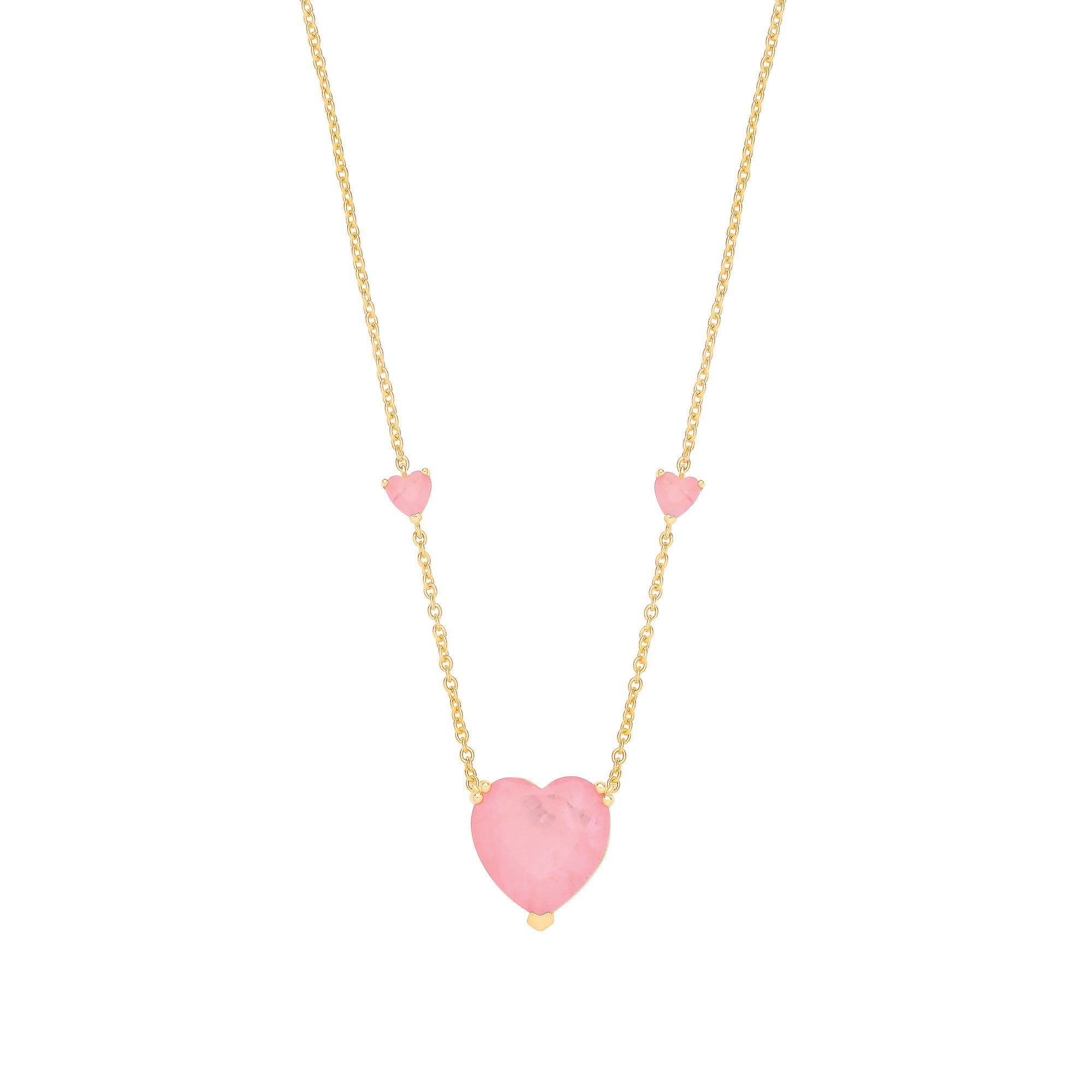 Sterling Silver Yellow Gold Plated, Pink Heart Necklace