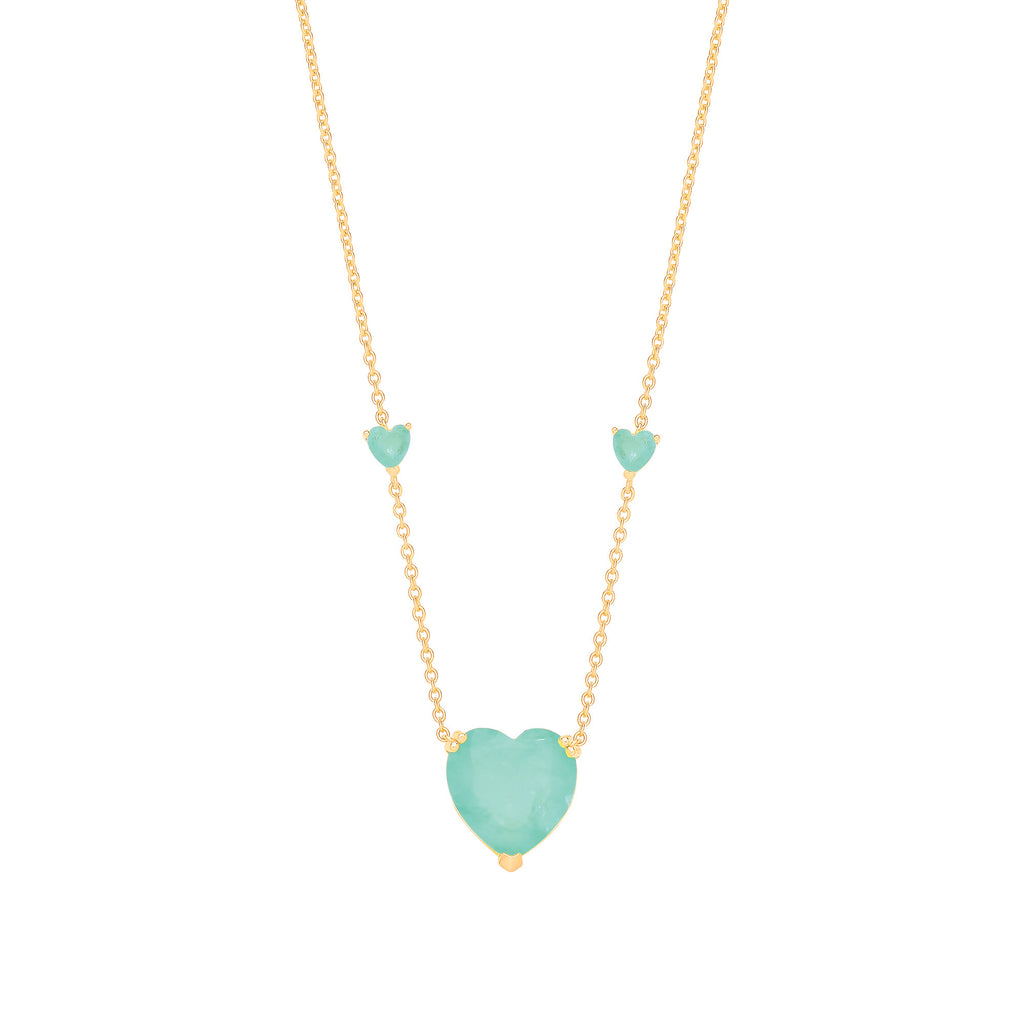 Sterling Silver Yellow Gold Plated, Green Heart Necklace