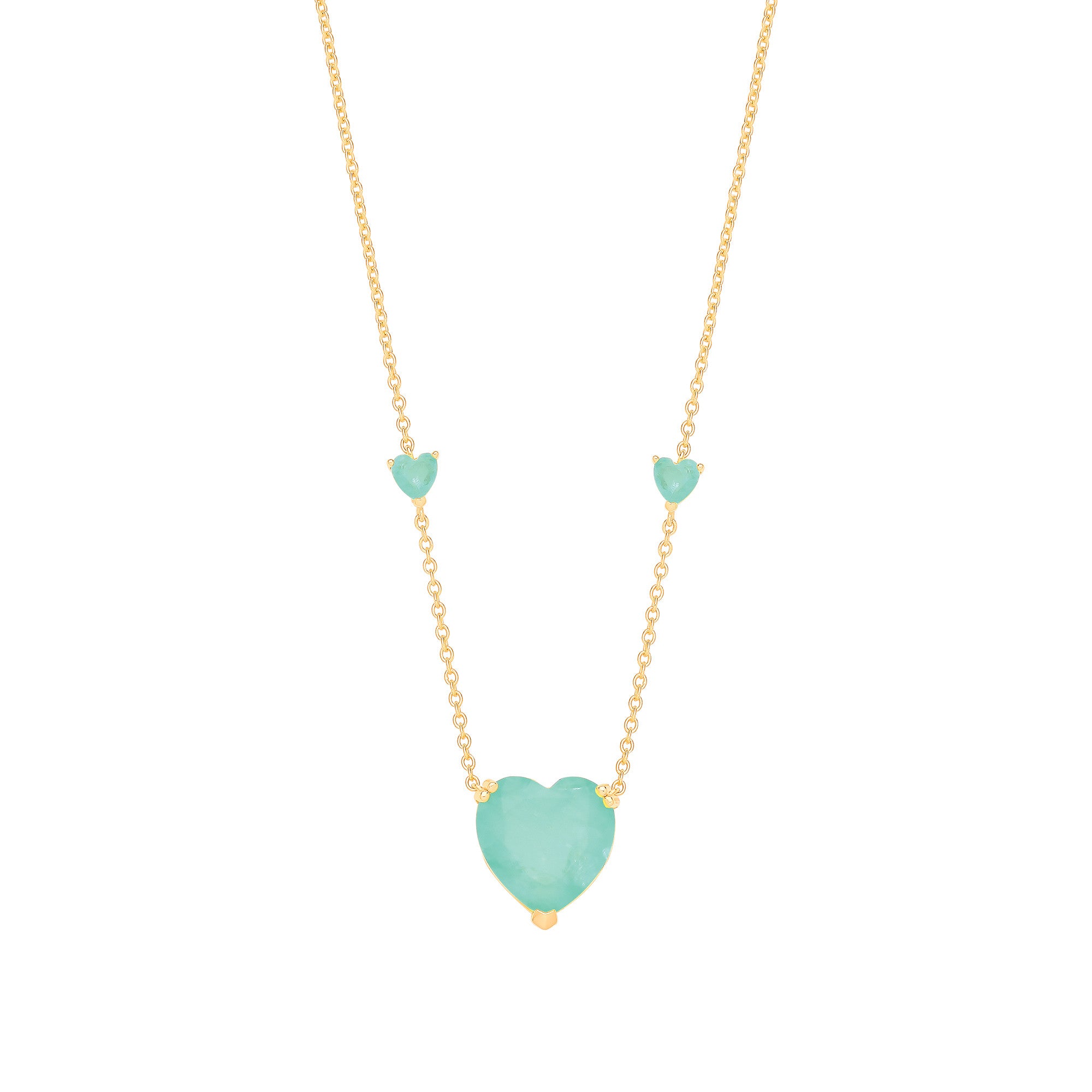 Sterling Silver Yellow Gold Plated, Green Heart Necklace