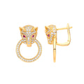 Sterling Silver Yellow Gold Plated Cubic Zirconia Jaguar Door Knocker Drop Earrings