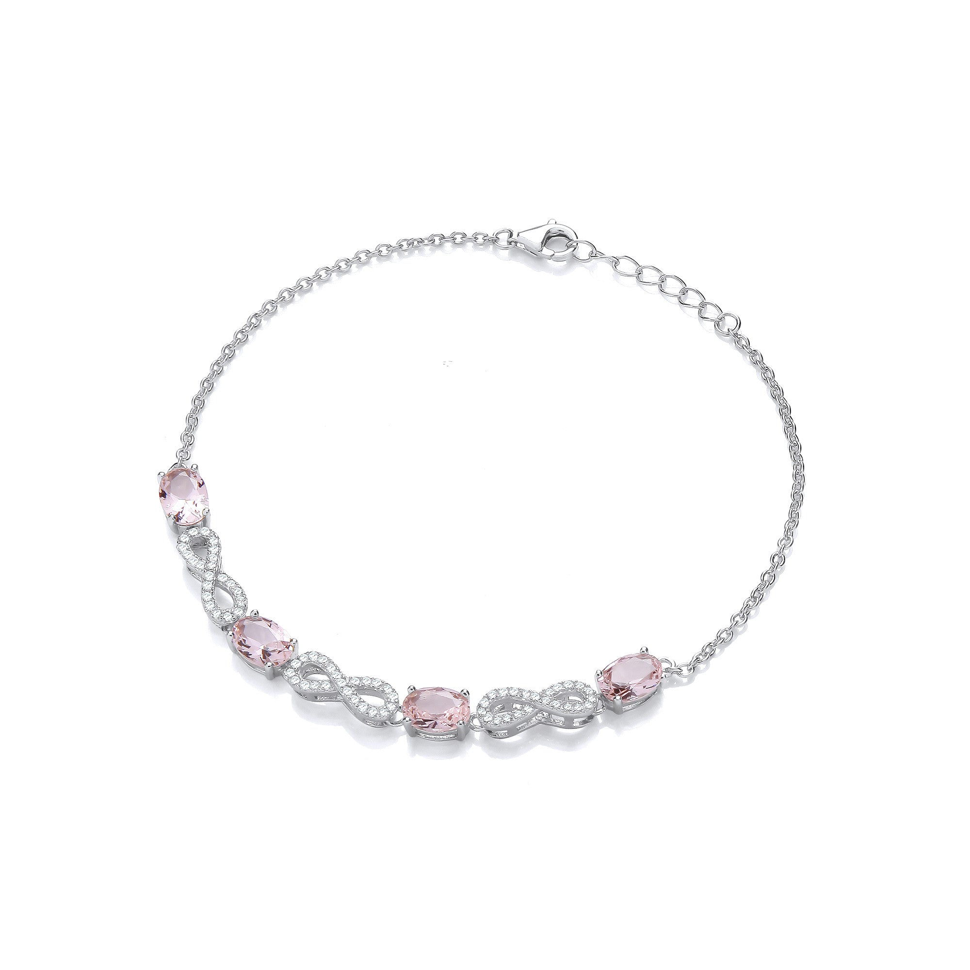 Morganite Oval Cubic Zirconias Infinity Ladies Sterling Silver Bracelet