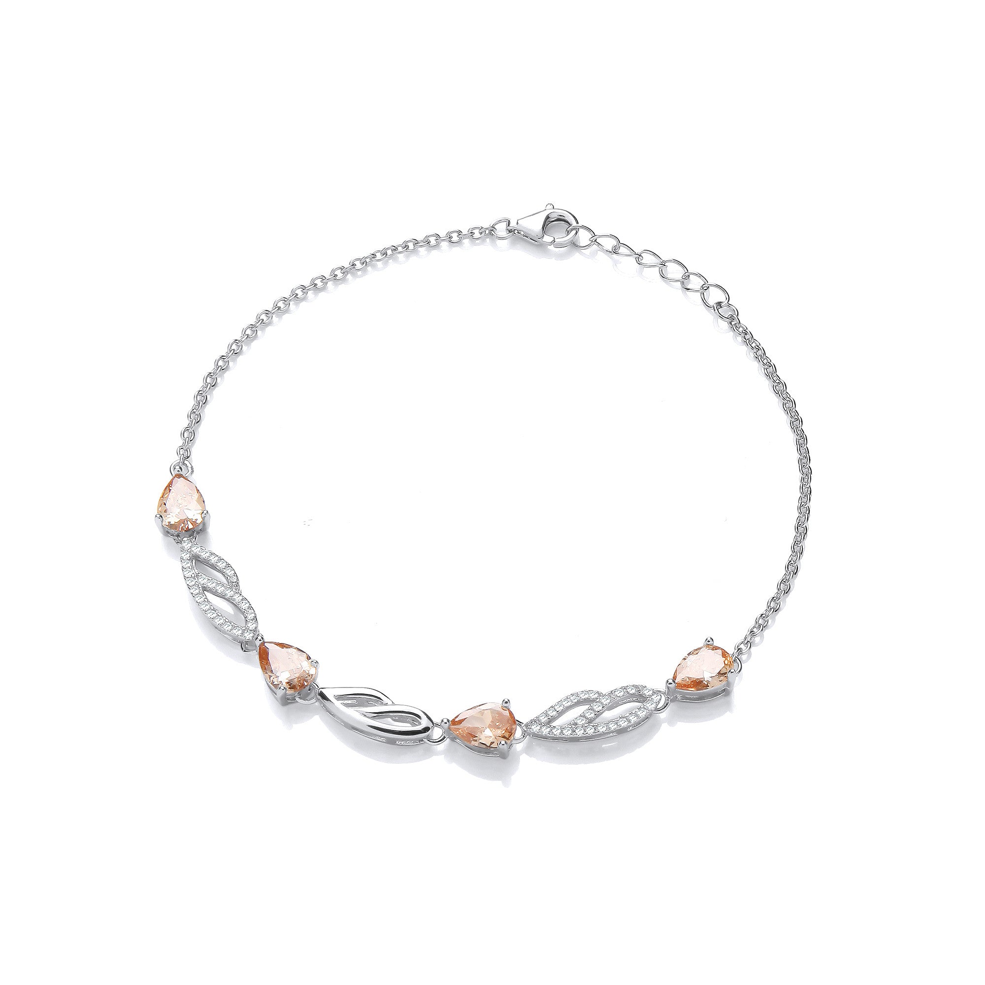 Champagne & Clear Cubic Zirconias Ladies Sterling Silver Bracelet