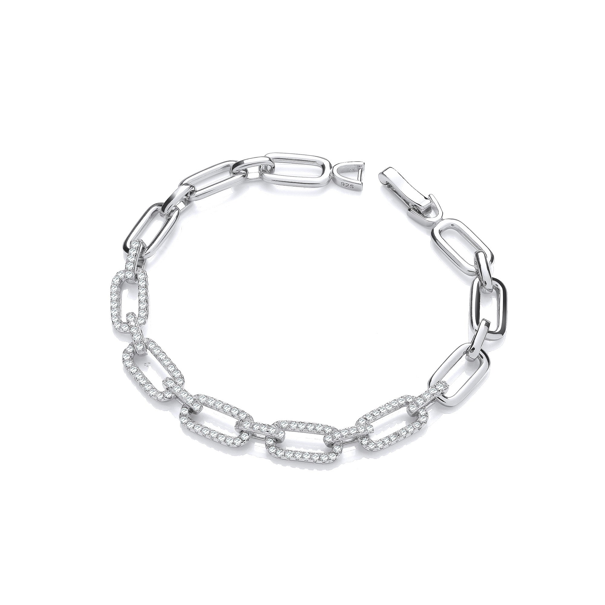 Rectangle Link Ladies Sterling Silver Cubic Zirconia Bracelet