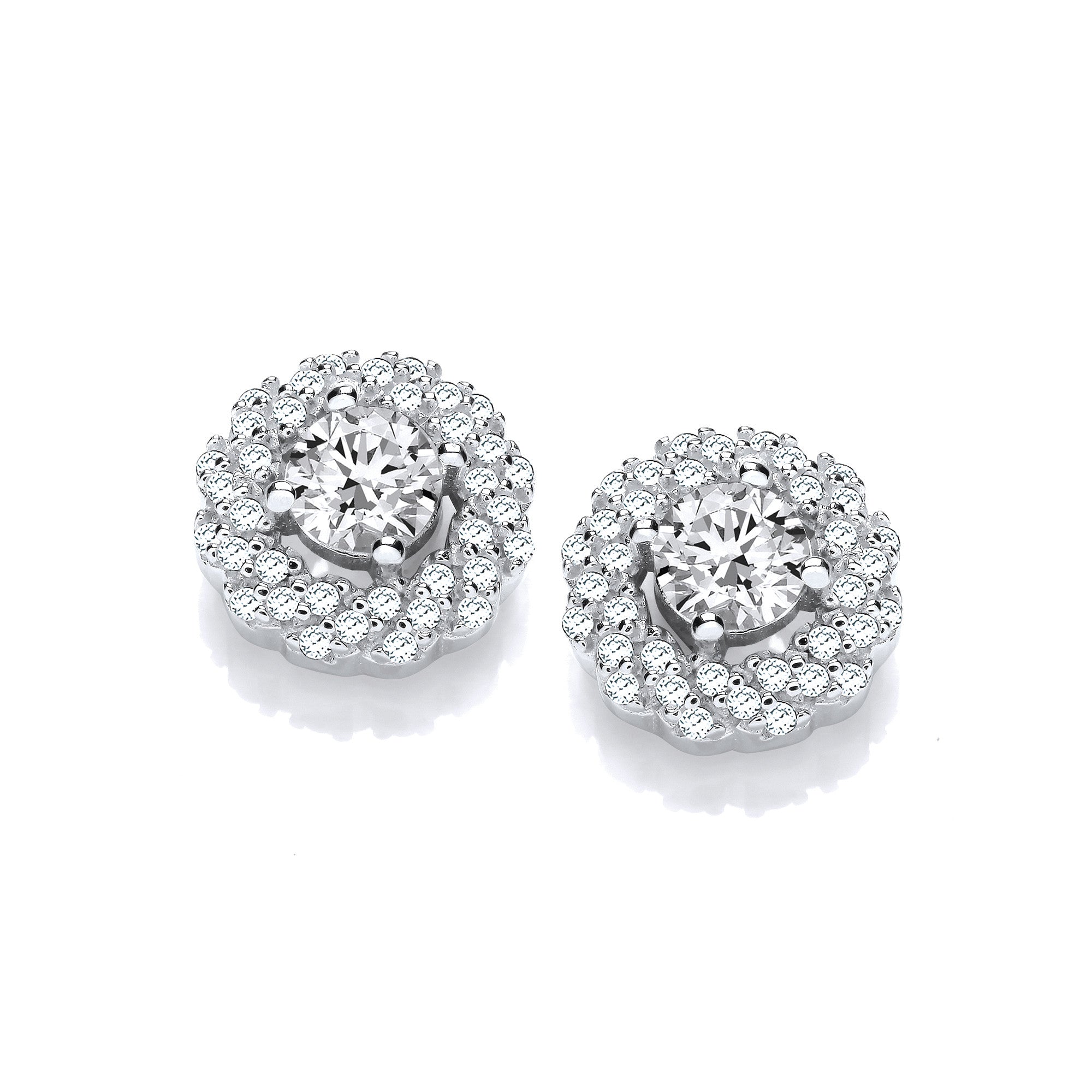 Halo Style Cubic Zirconia Stud Earrings