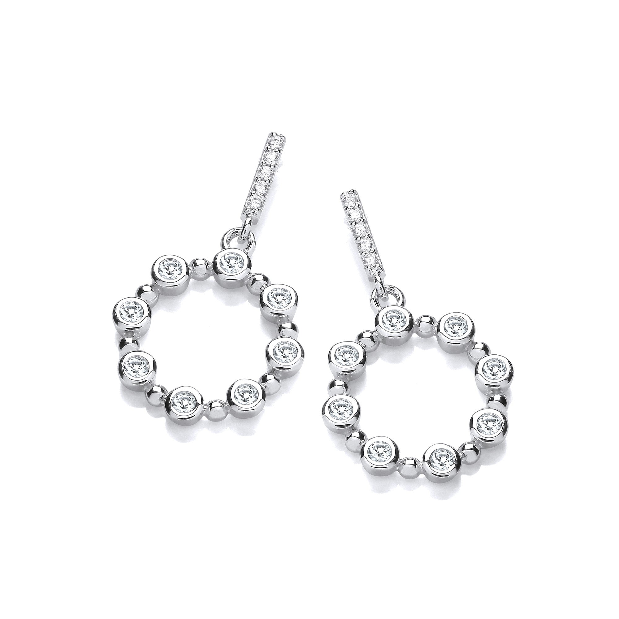 Sterling Silver Rubover Cubic Zirconias Circle of Life Drop Earrings