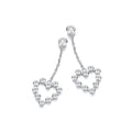 Sterling Silver Heart Rubover Cubic Zirconias Chain Drop Earrings