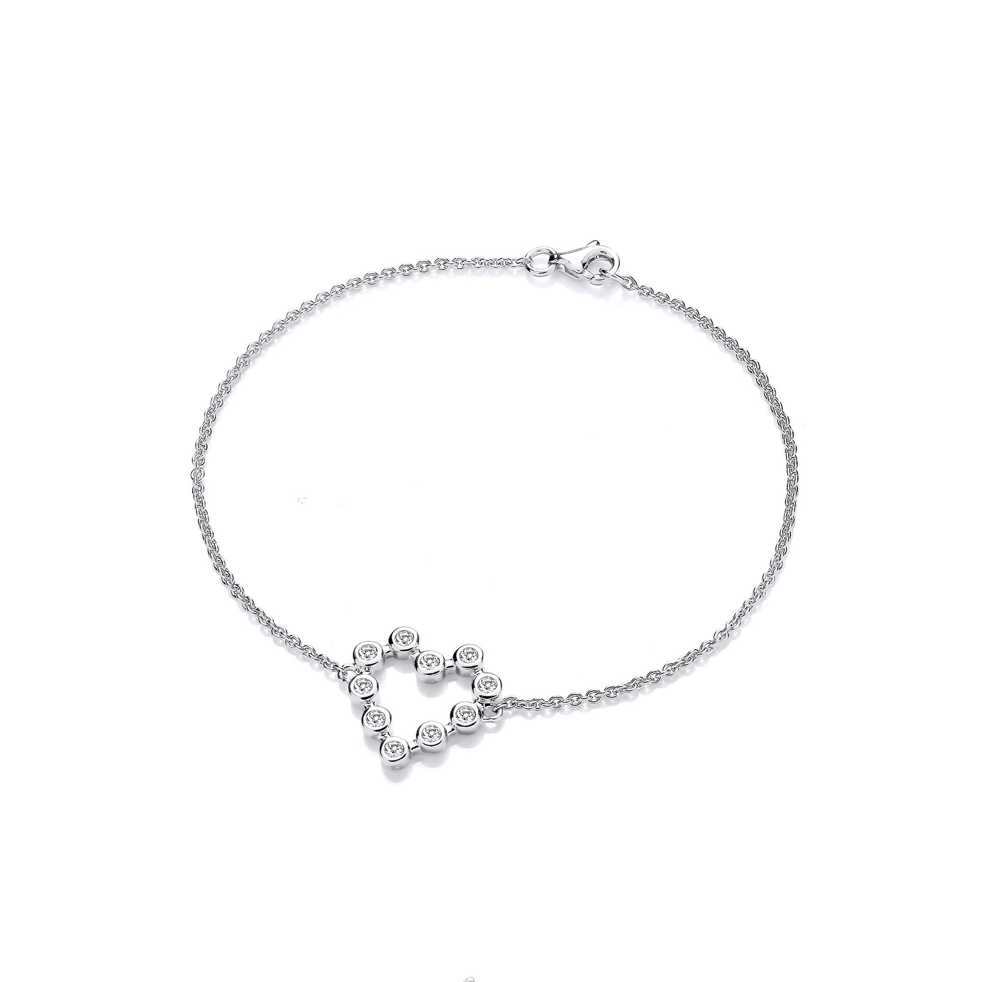 Sterling Silver Heart Rubover Cubic Zirconias Ladies Bracelet