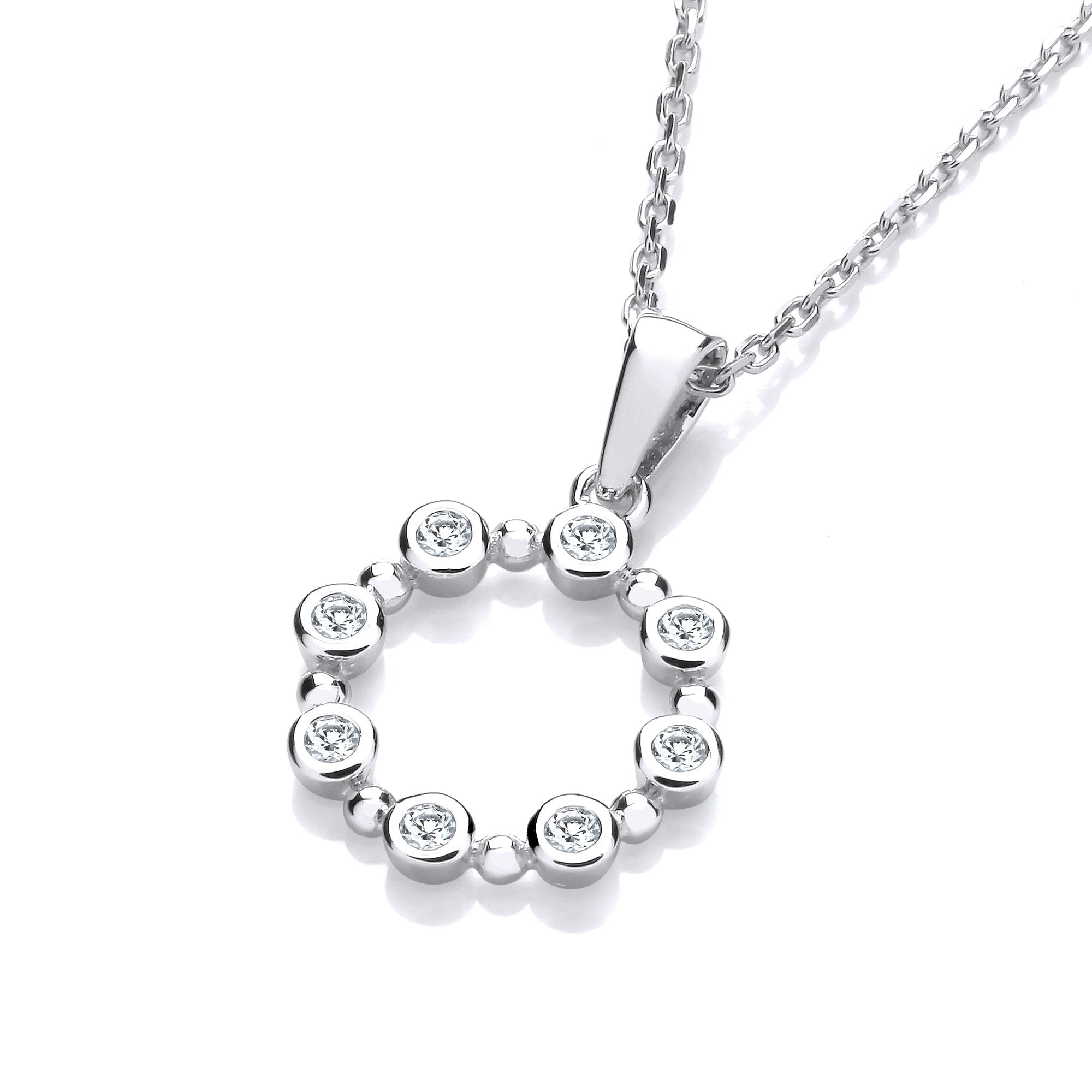 Sterling Silver Rubover Cubic Zirconias Circle Pendant with Chain