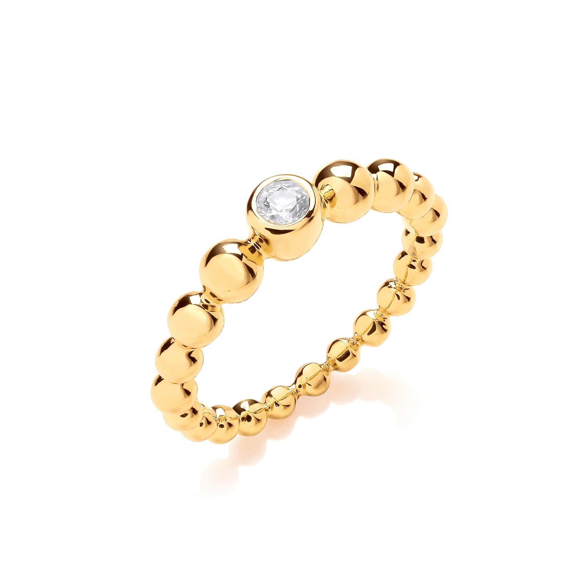 Cubic Zirconia Beaded Yellow Gold Plated Sterling Silver Ring