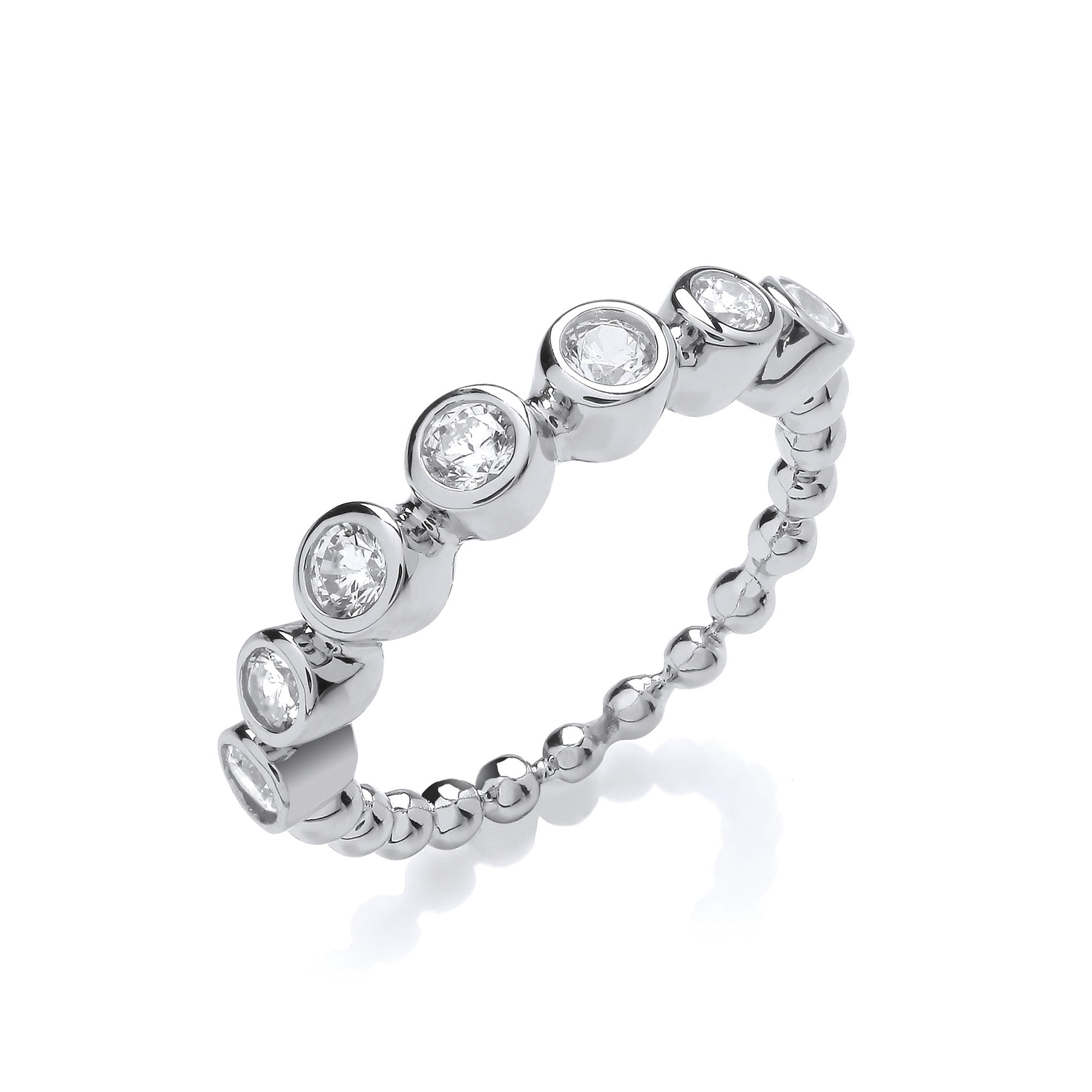 Seven Cubic Zirconias Beaded Sterling Silver Ring