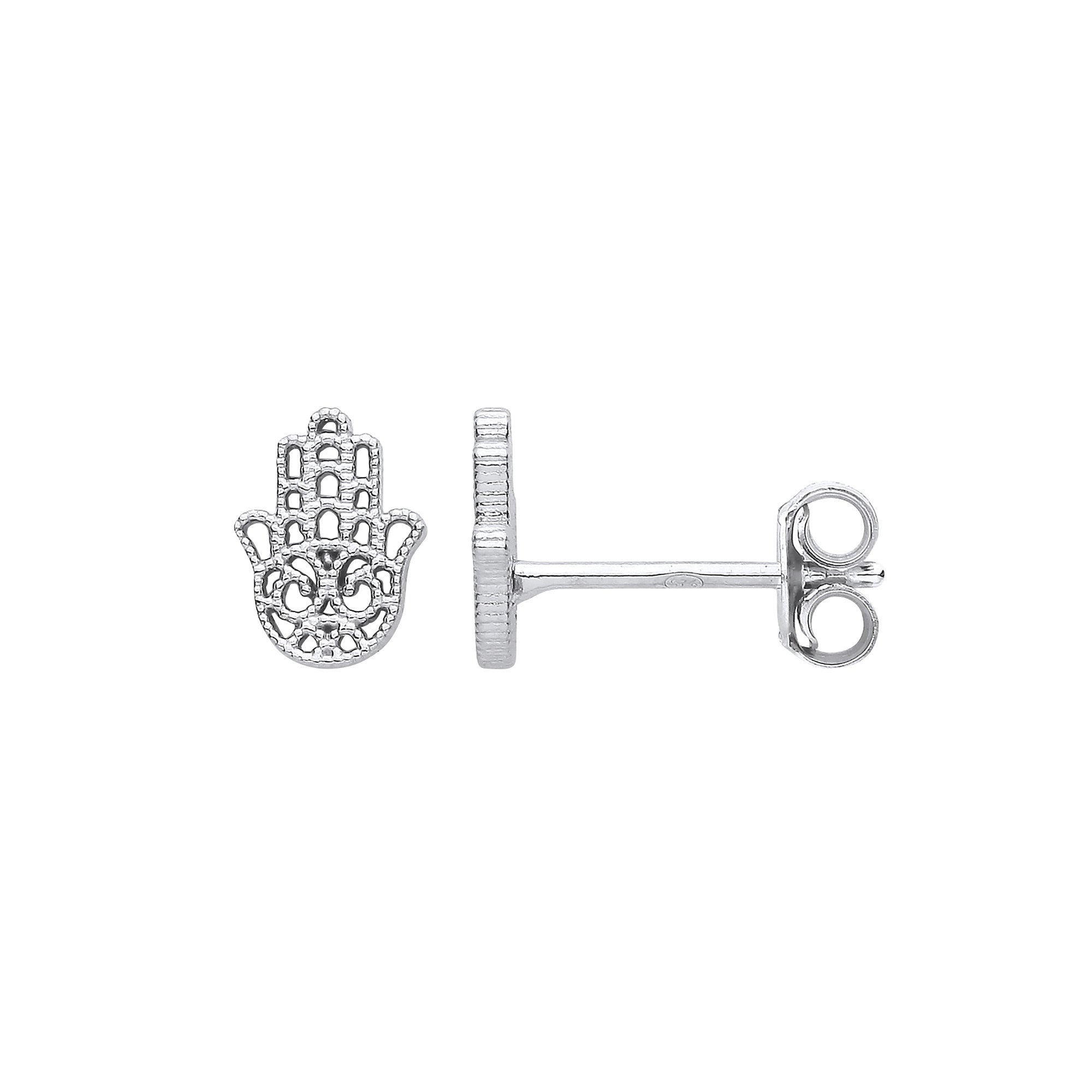 Sterling Silver Hamsa Hand Stud Earrings