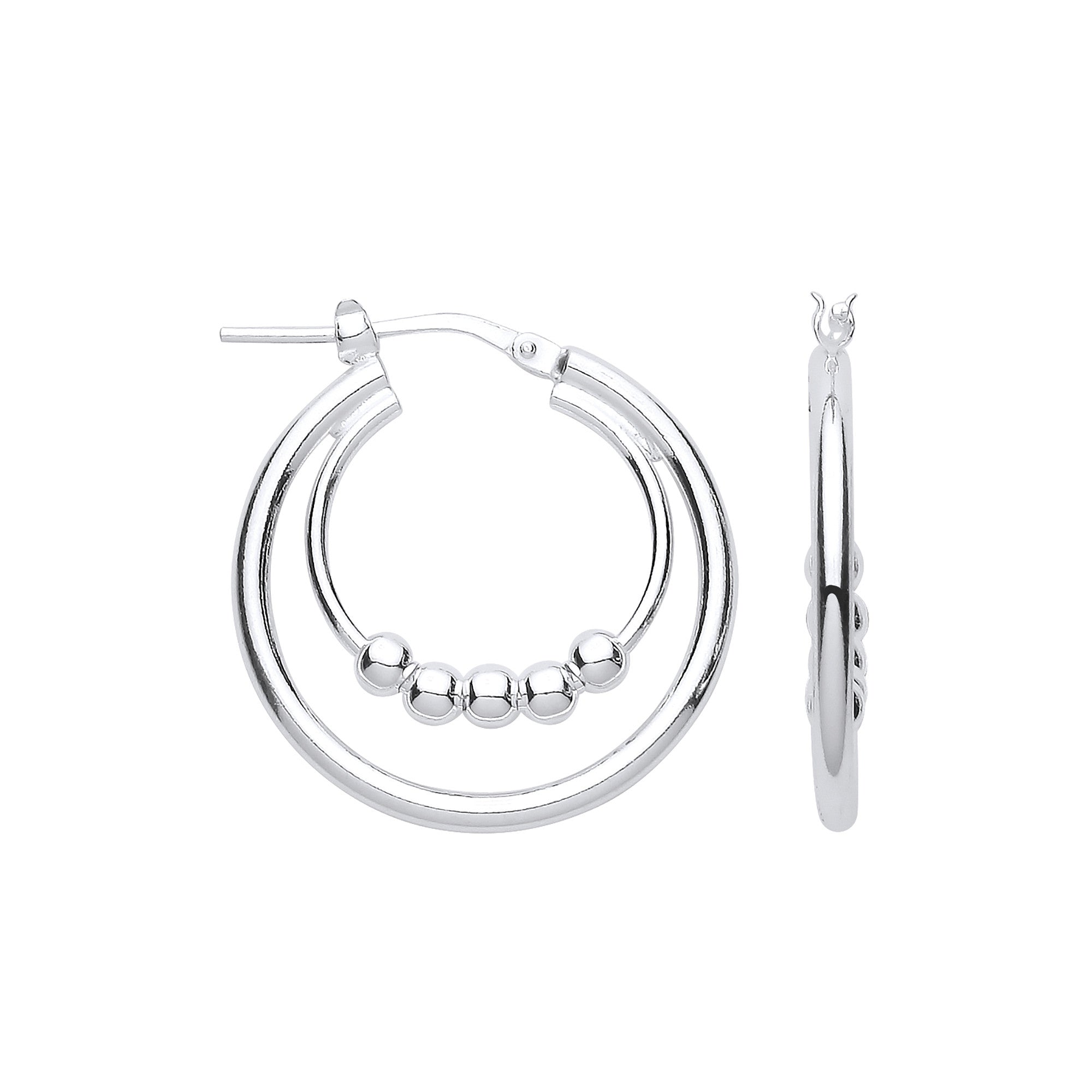 Sterling Silver Double Hoop with beads Earrings