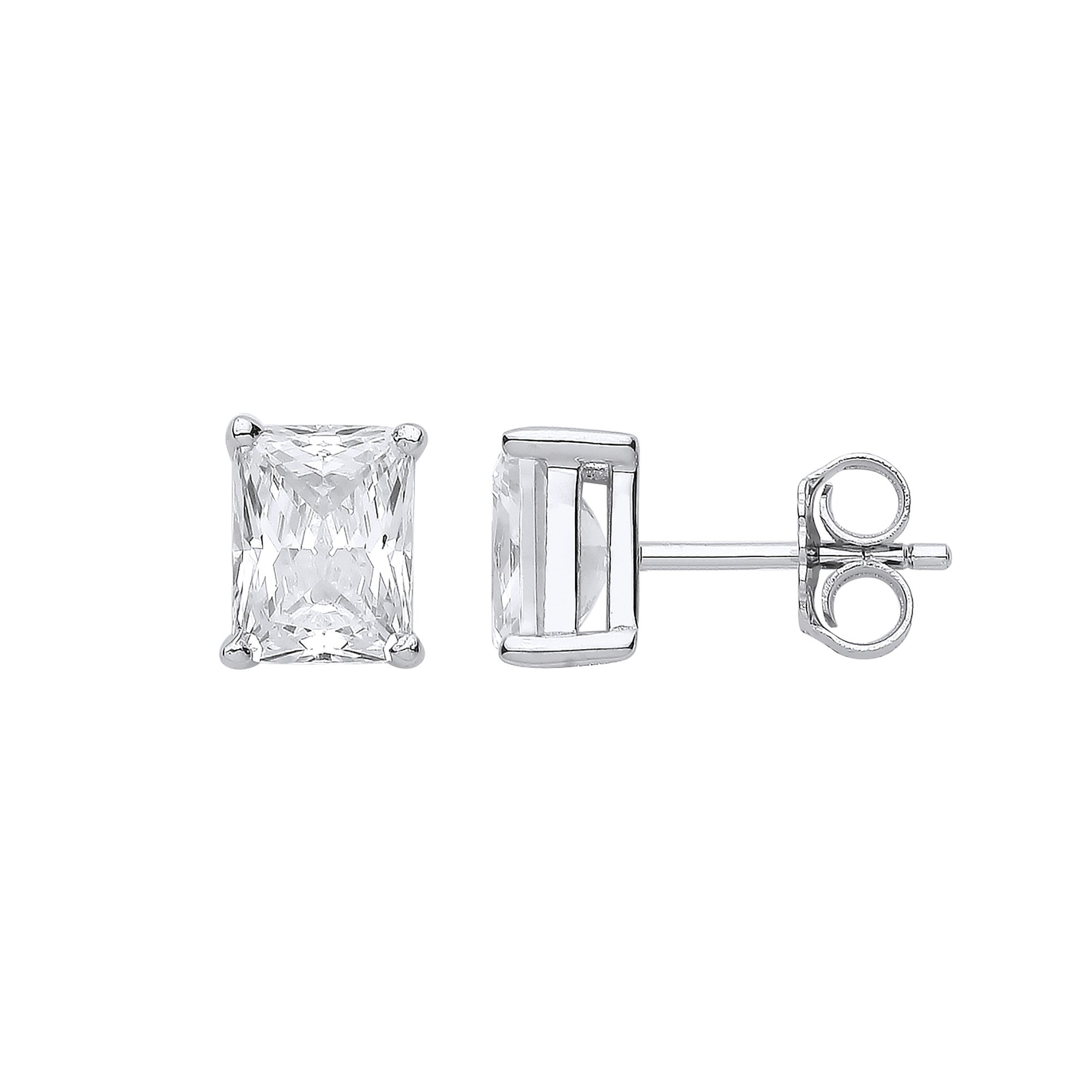 Sterling Silver Clear Cubic Zirconia Emerald Cut Stud Earrings