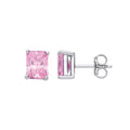 Sterling Silver Pink Cubic Zirconia Emerald Cut Stud Earrings