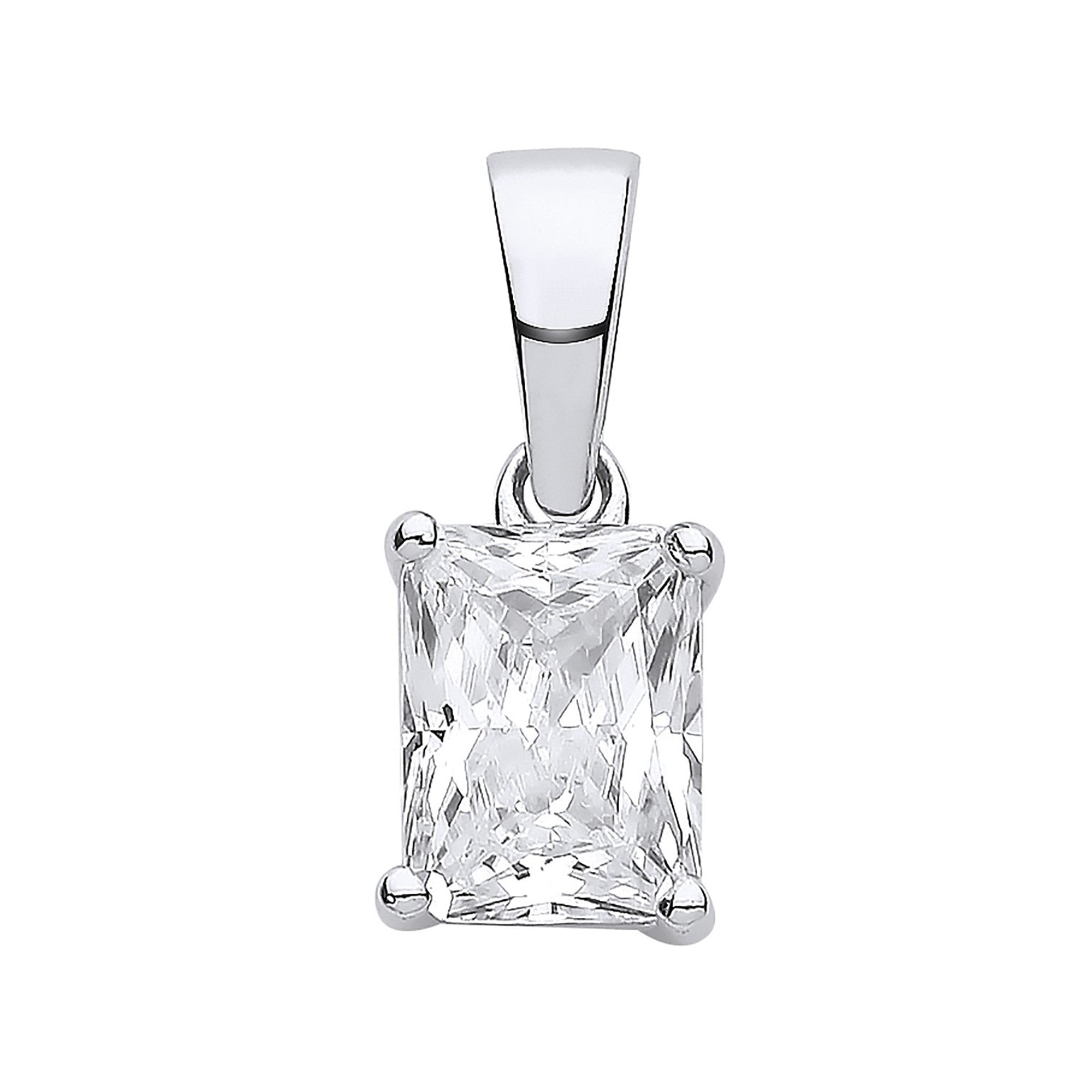 Sterling Silver Clear Cubic Zirconia Emerald Cut Pendant