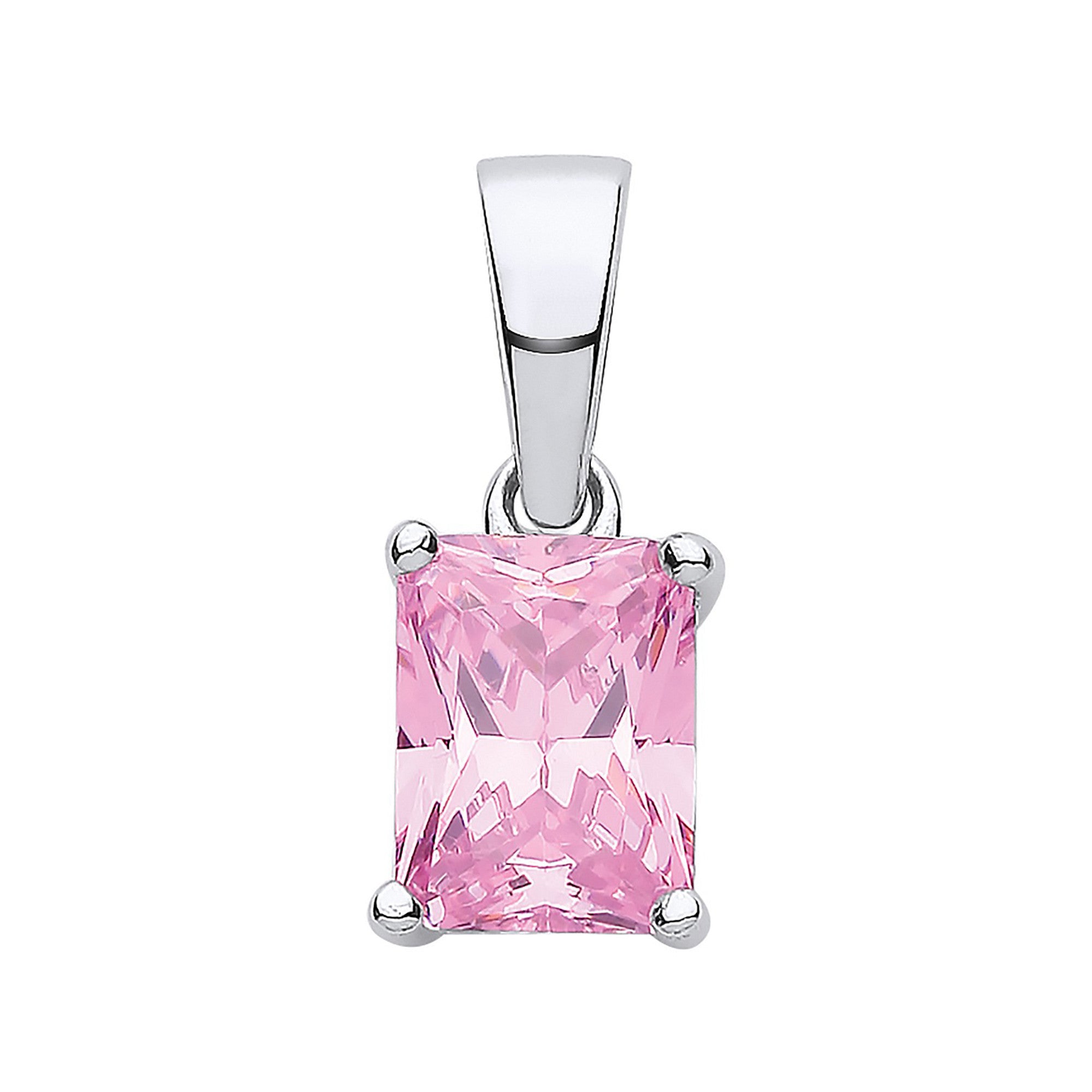 Sterling Silver Pink Cubic Zirconia Emerald Cut Pendant