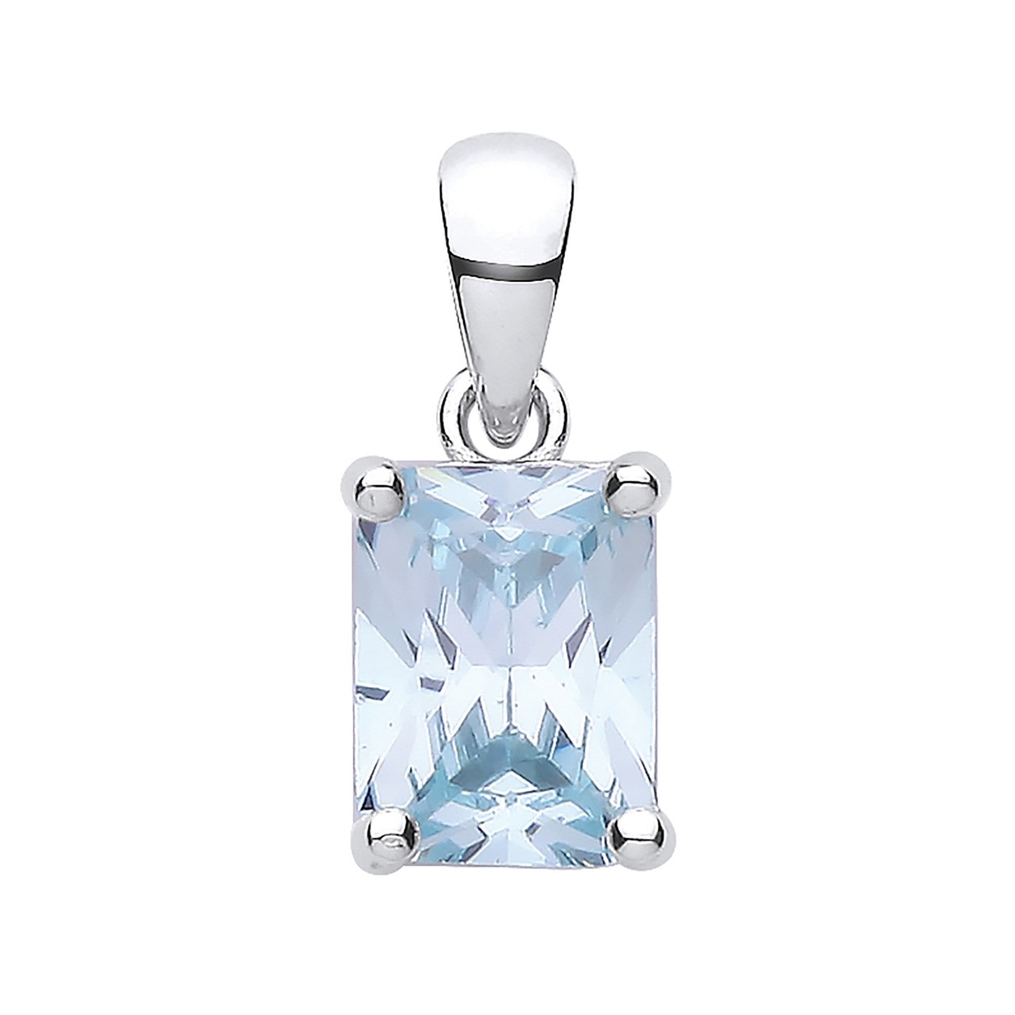 Sterling Silver Blue Cubic Zirconia Emerald Cut Pendant