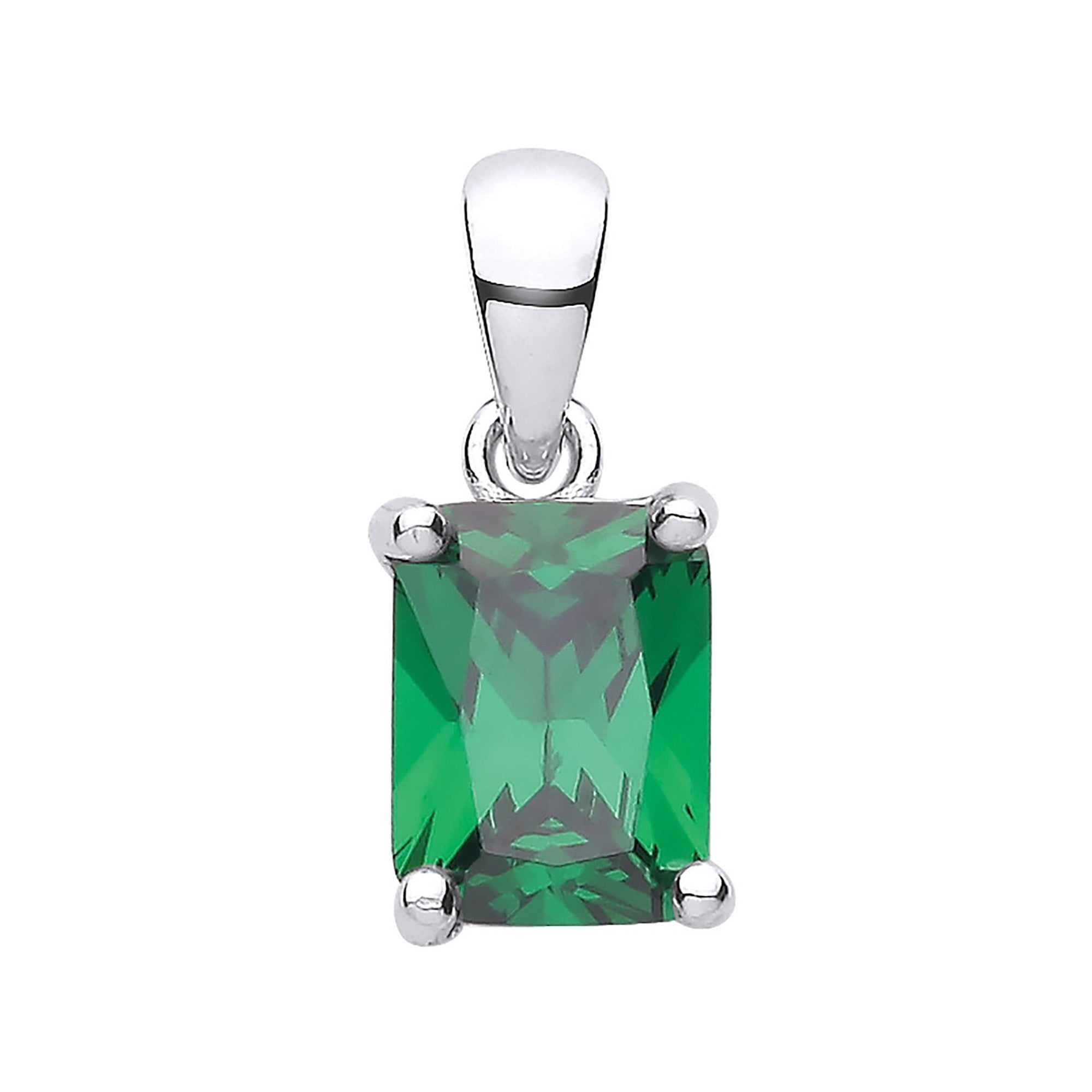 Sterling Silver Green Cubic Zirconia Emerald Cut Pendant