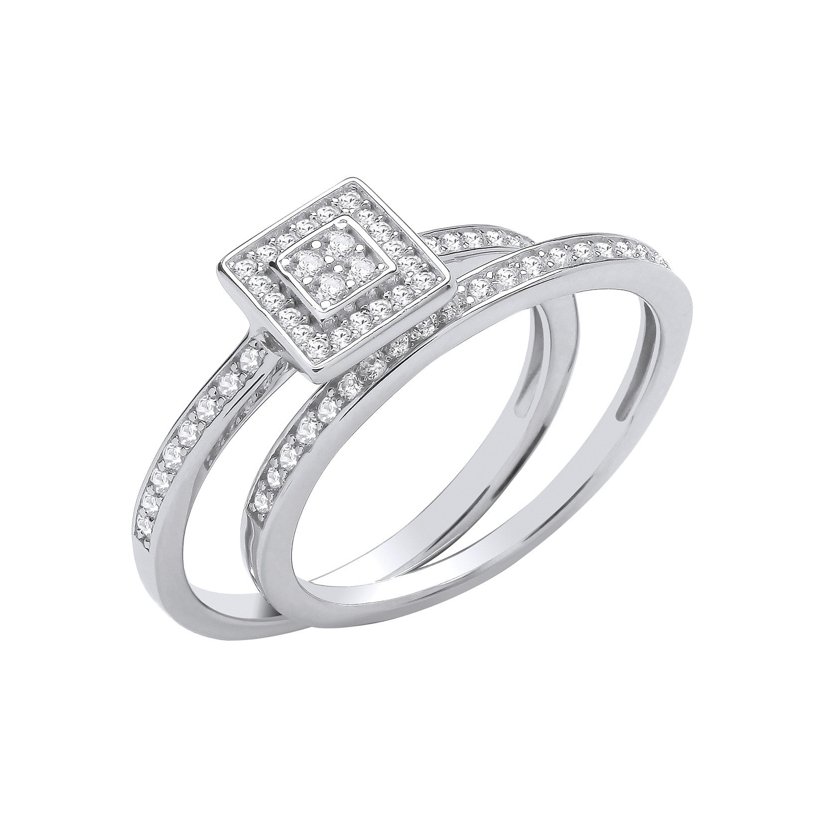 Sterling Silver Bridal Set Round Cubic Zirconias Half Eternity Ring