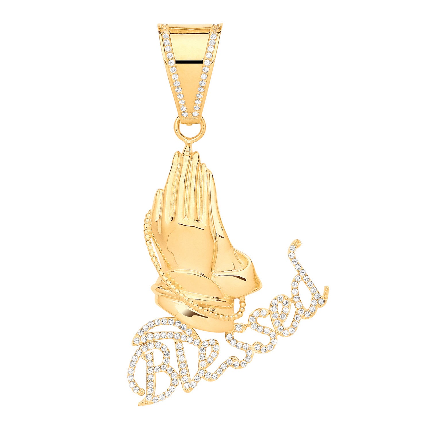 9ct Yellow Gold Blessed, Praying Hands Cubic Zirconia Pendant