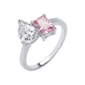 Sterling Silver Cross Over Pear Clear Cubic Zirconia & Pink Cubic Zirconia Ring