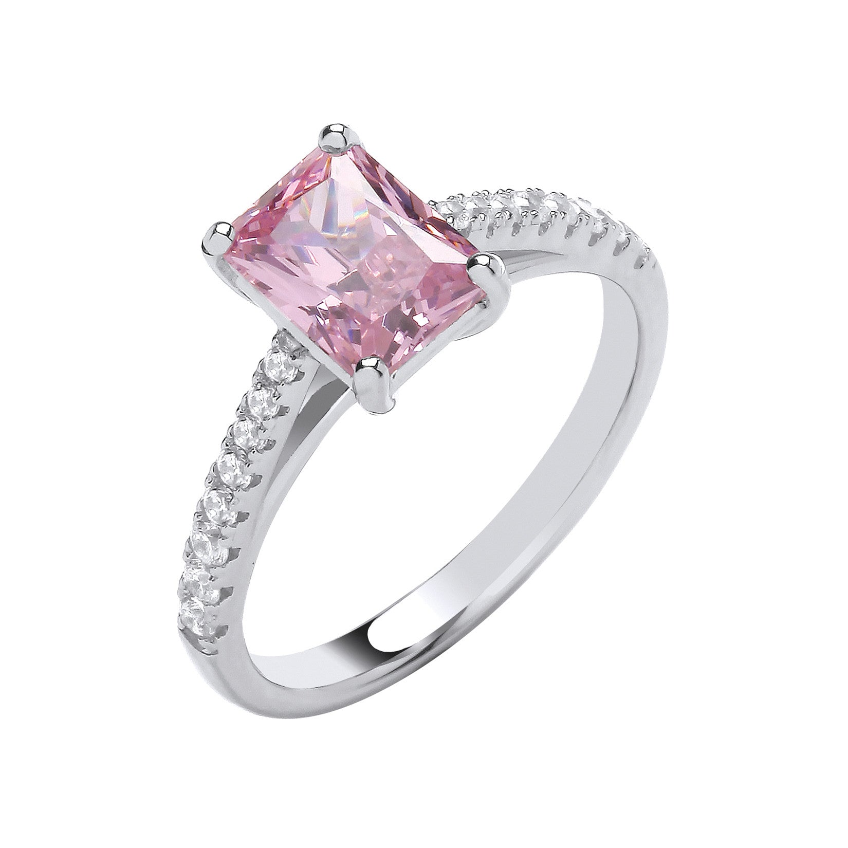 Sterling Silver Emerald Pink Cubic Zirconia Solitaire Ring