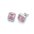 Sterling Silver Pink Cubic Zirconias Halo Stud Earrings