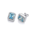 Sterling Silver Blue Cubic Zirconias Halo Stud Earrings