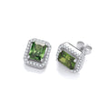 Sterling Silver Green Cubic Zirconias Halo Stud Earrings