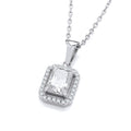 Sterling Silver Clear Cubic Zirconias Halo Stud Pendant with Chain