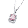 Sterling Silver Pink Cubic Zirconias Halo Stud Pendant with Chain