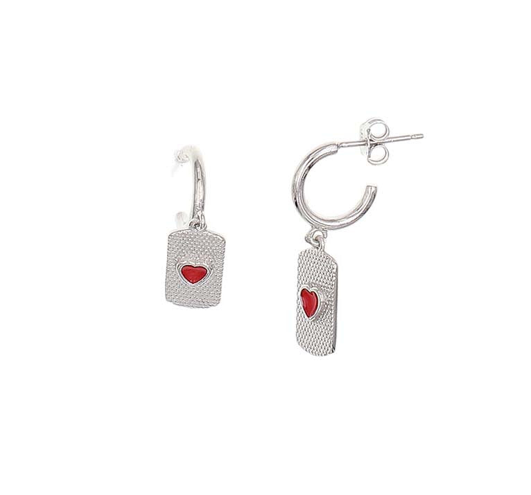Sterling Silver Dog Tag Hollow Tube Drop Earrings