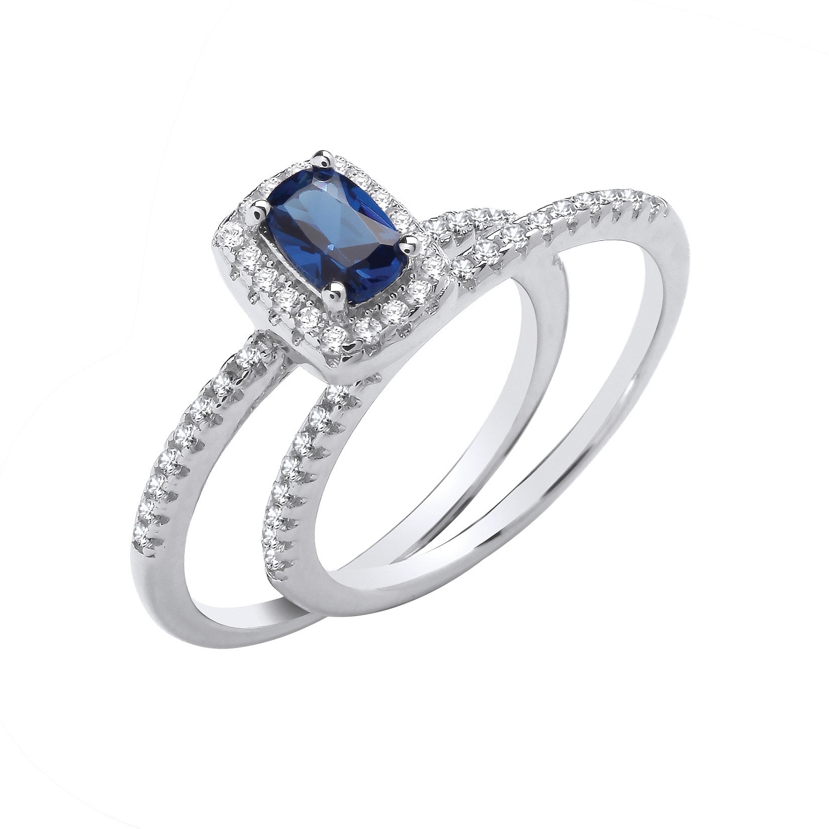 Sterling Silver Bridal Blue Cubic Zirconia Half Eternity Ring