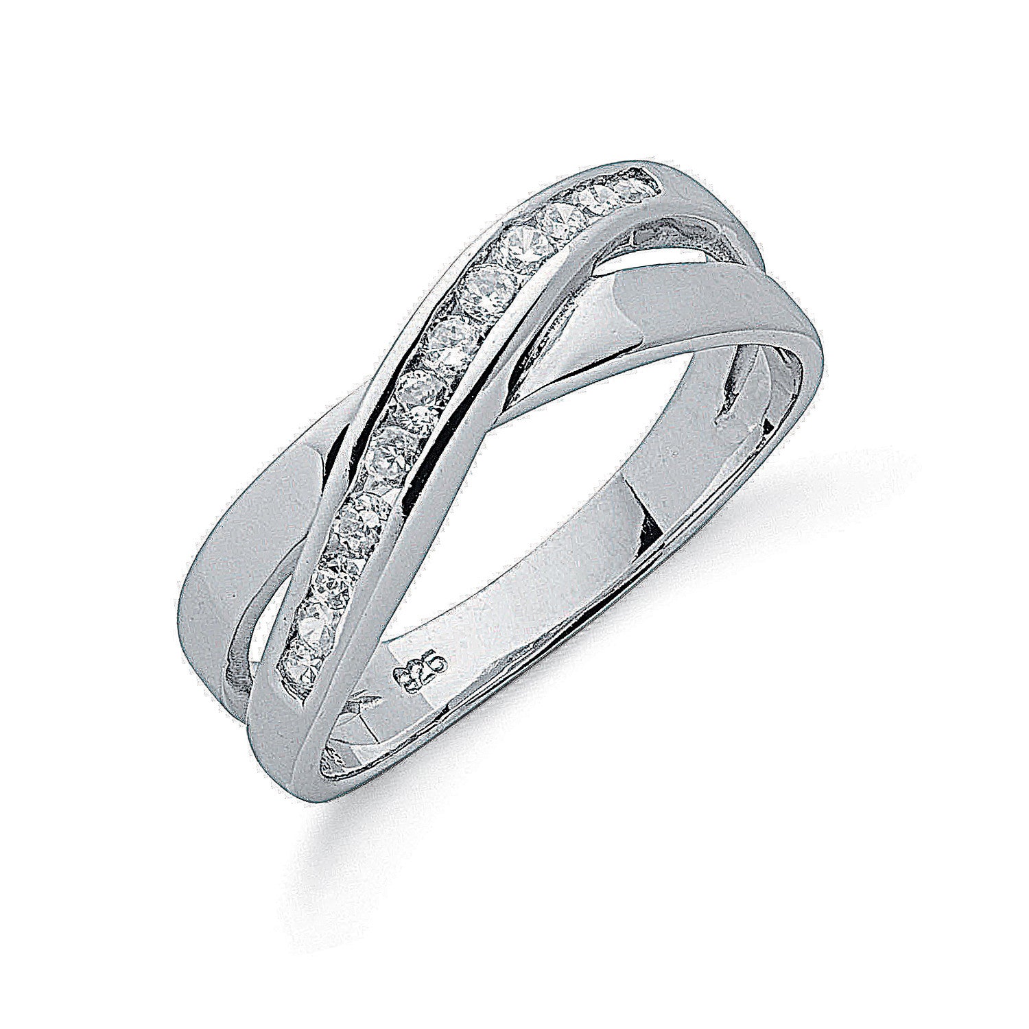 Sterling Silver Cross Over Cubic Zirconia Ring