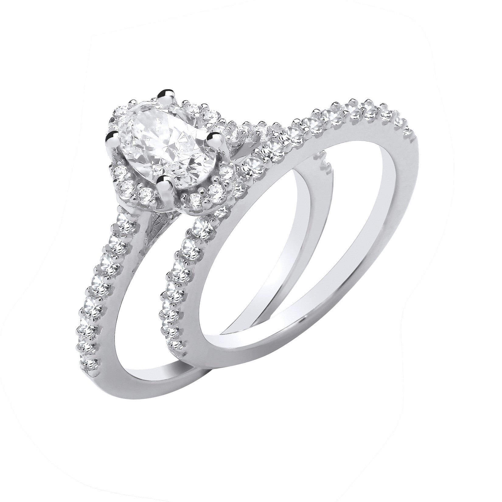 Sterling Silver Bridal Set Oval Cubic Zirconia Half Eternity Ring