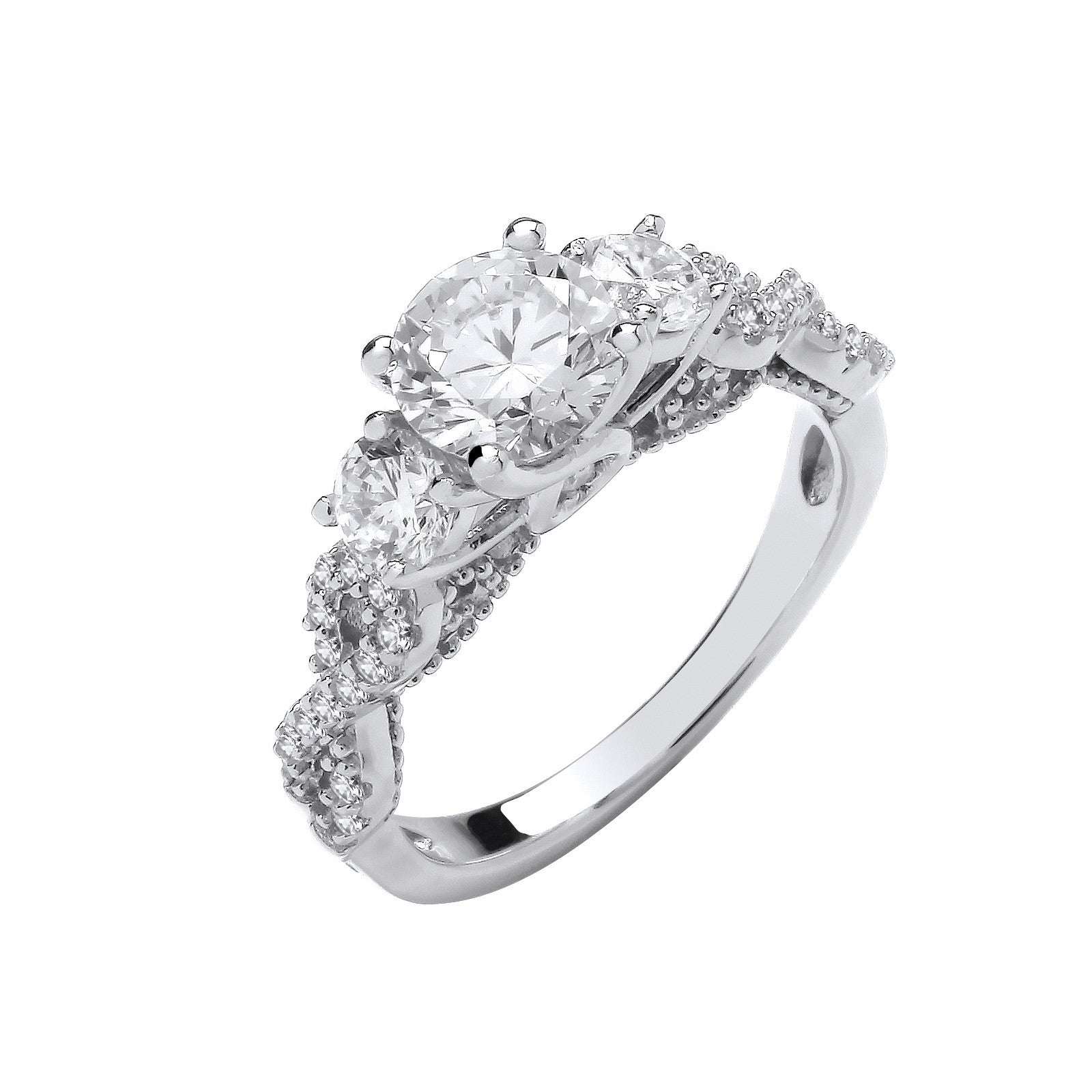 Sterling Silver High Setting Trilogy with Infinity Sides Ring