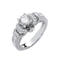 Sterling Silver Vintage Look, Milgrain Shank Solitaire Cubic Zirconia Ring