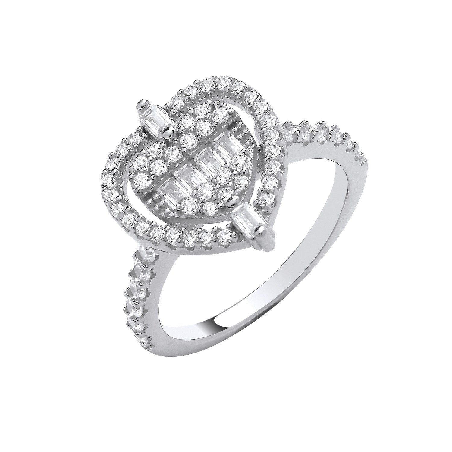 Sterling Silver Heart Halo Style Ring