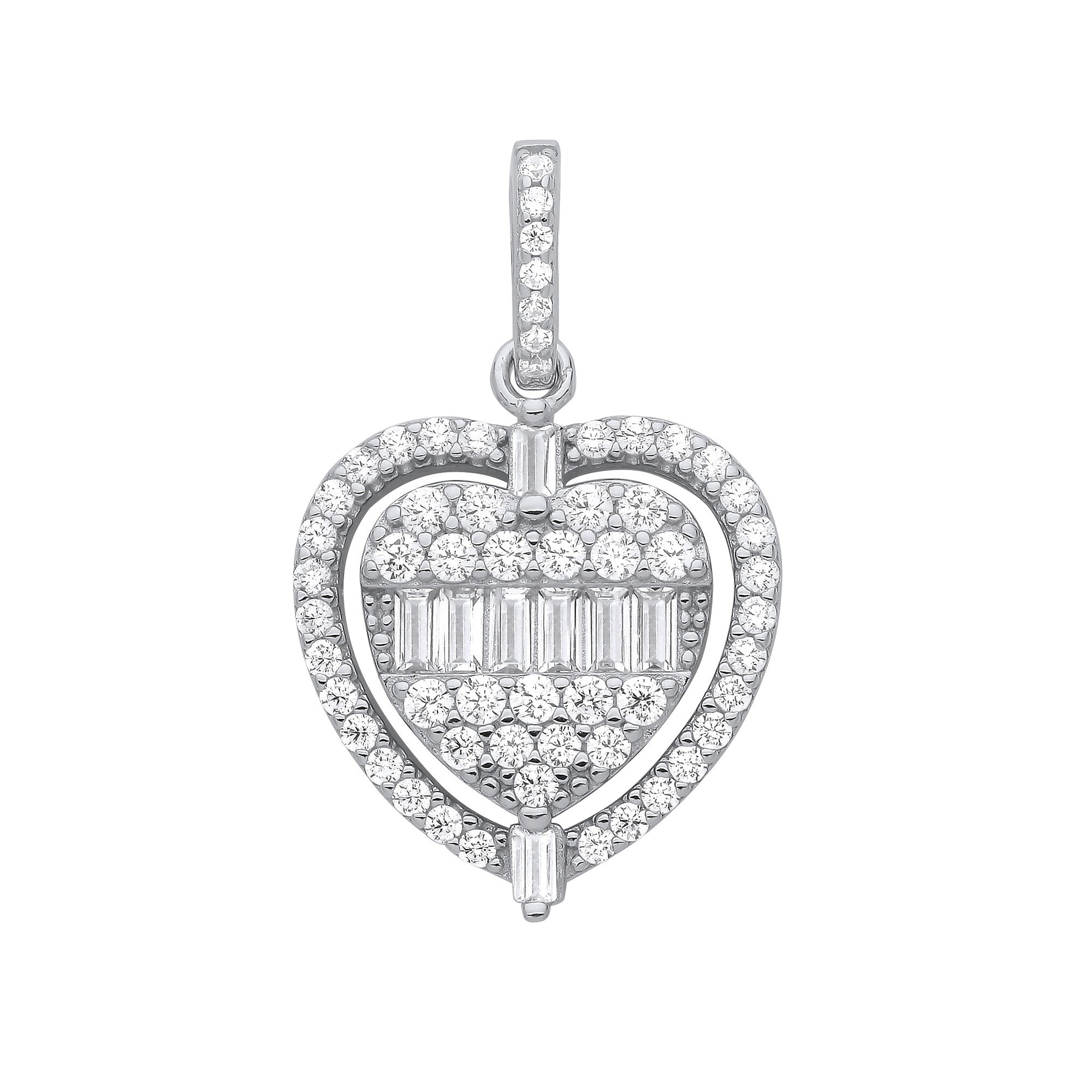 Sterling Silver Heart Halo Style Cubic Zirconia Pendant