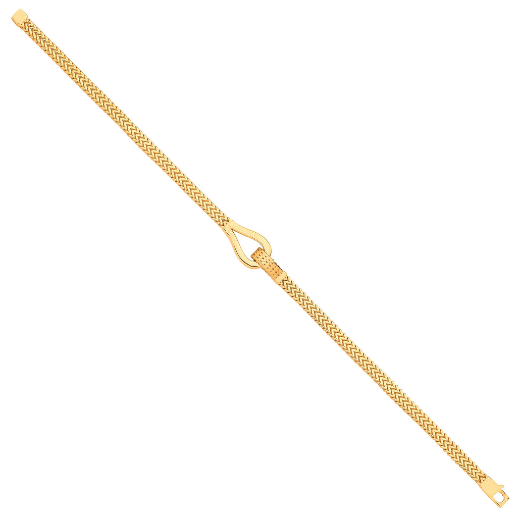 9ct Yellow Gold Herringbone Style Hollow Hook Ladies Bracelet
