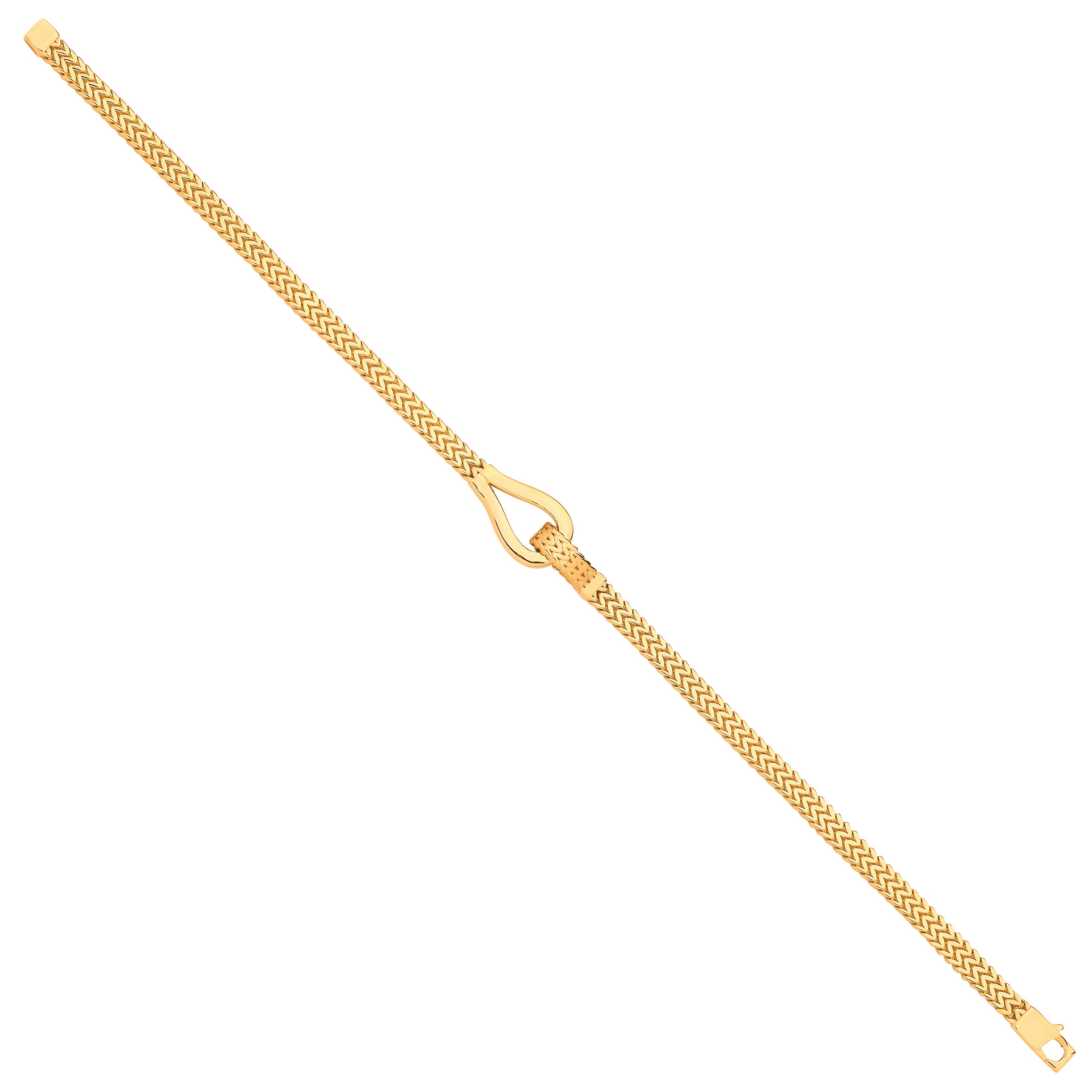 9ct Yellow Gold Herringbone Style Hollow Hook Ladies Bracelet