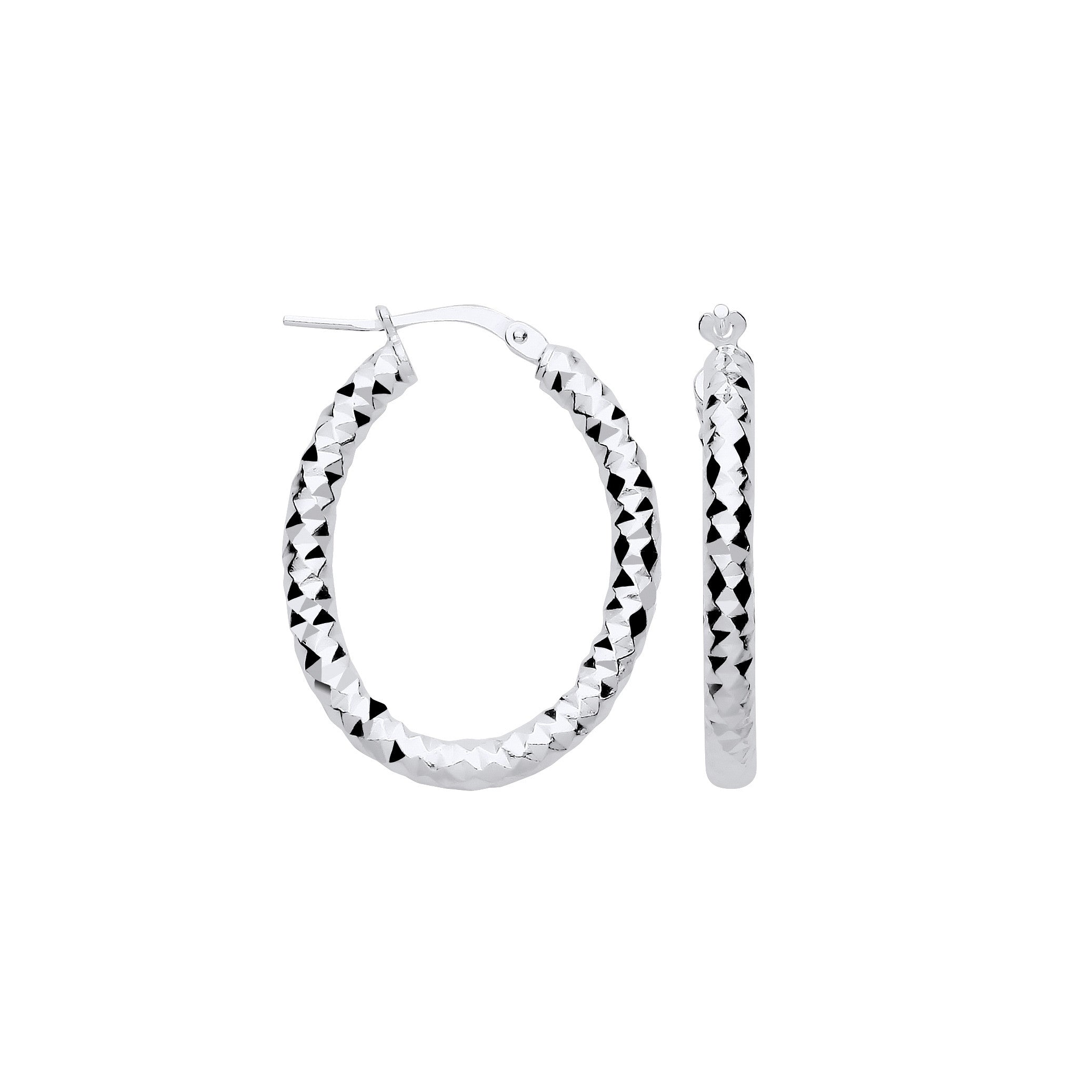 Sterling Silver Diamond Cut Creole Hoop Earrings