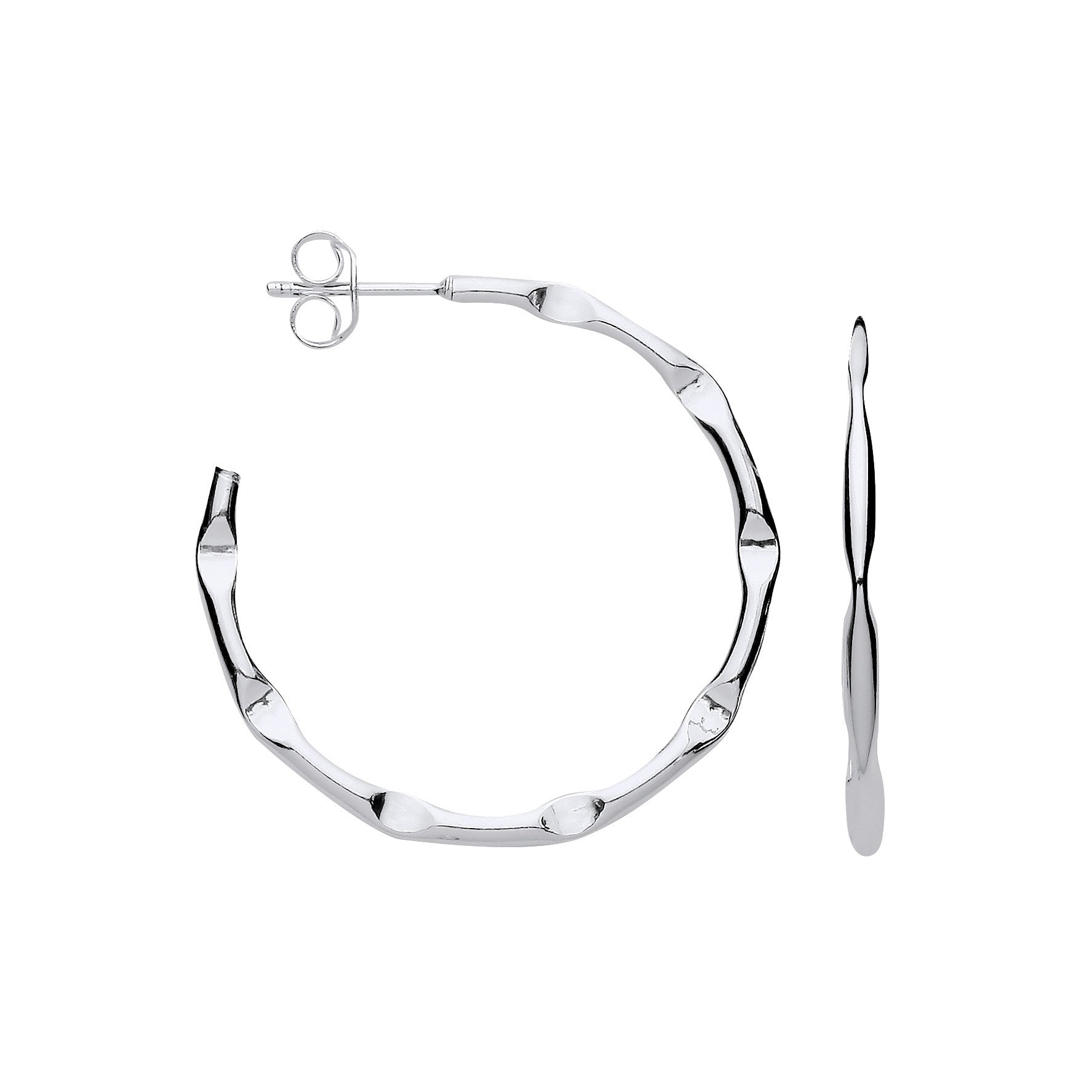 Sterling Silver 2.0mm Bamboo Hoop Earrings