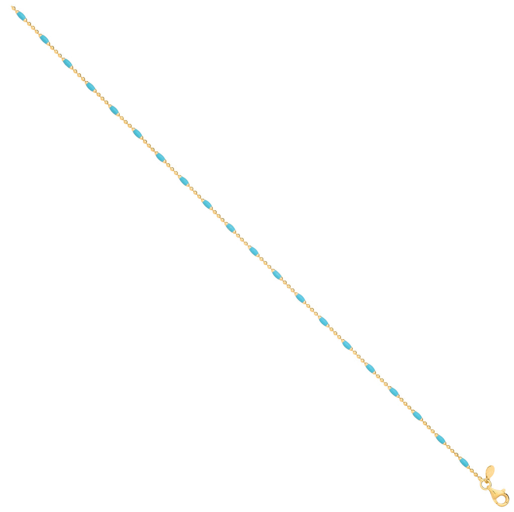 Sterling Silver Yellow Gold Plated Blue Enamel Anklet