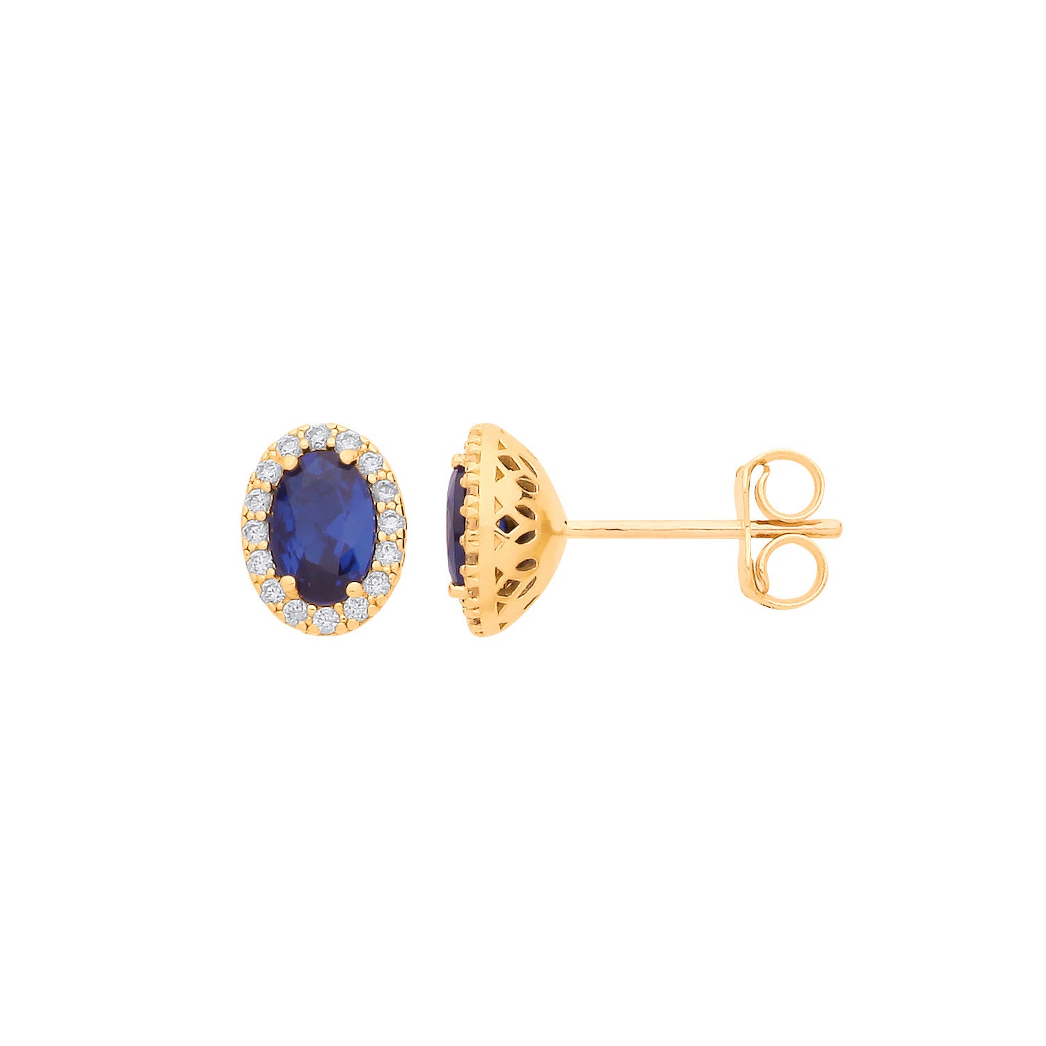 9ct Yellow Gold Oval Blue Cubic Zirconia Stud Earrings