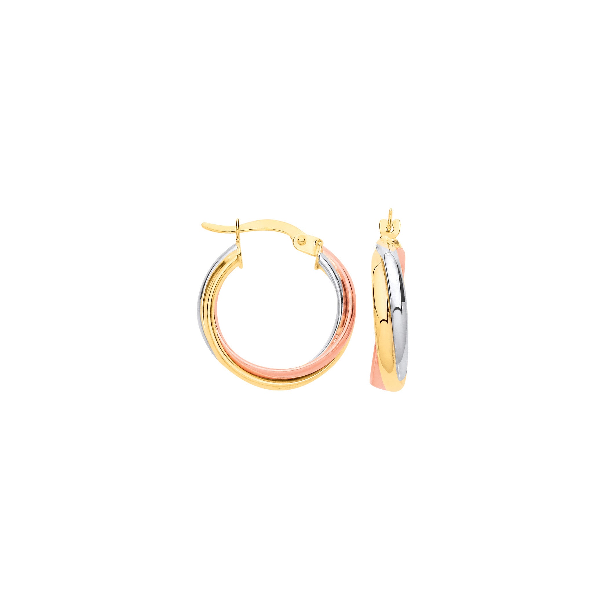 9ct Yellow, White & Red Gold Russian Wedding 18mm Hoop Earrings