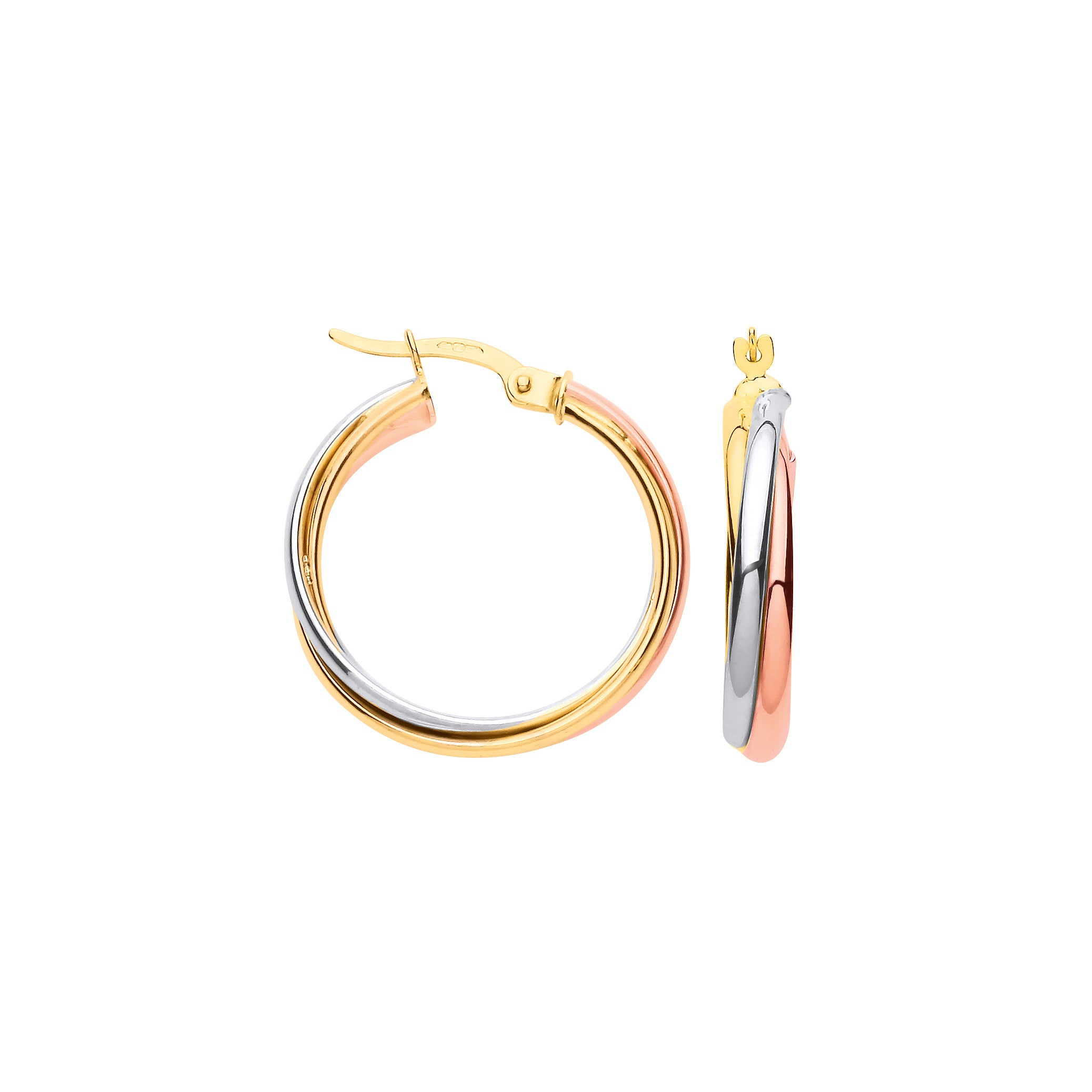 9ct Yellow, White & Red Gold Russian Wedding 23mm Hoop Earrings