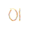 9ct Yellow, White & Red Gold Russian Wedding Oval Hoop Earrings