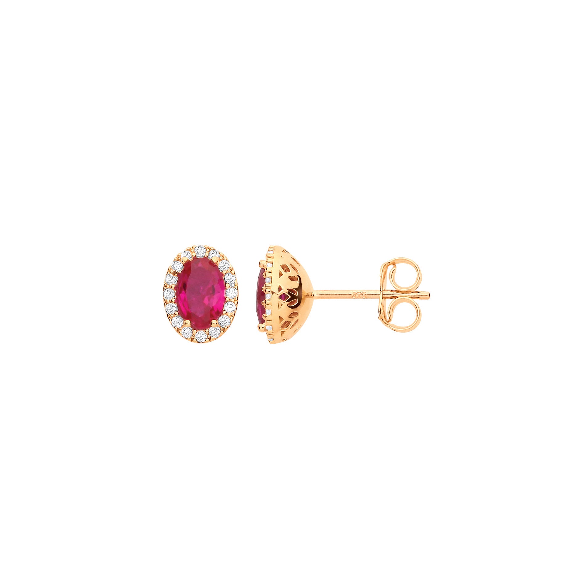 9ct Yellow Gold Oval Ruby Red Cubic Zirconia Stud Earrings