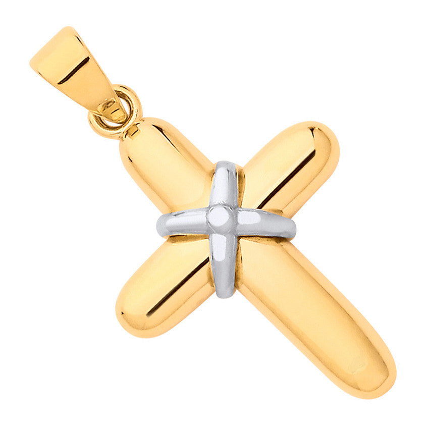 9ct Yellow & White Gold Small Kiss Cross